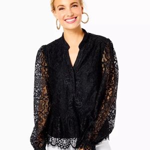 Lilly Pulitzer Jacelynn Lace Top in Onyx Two Tone Carnival Lace